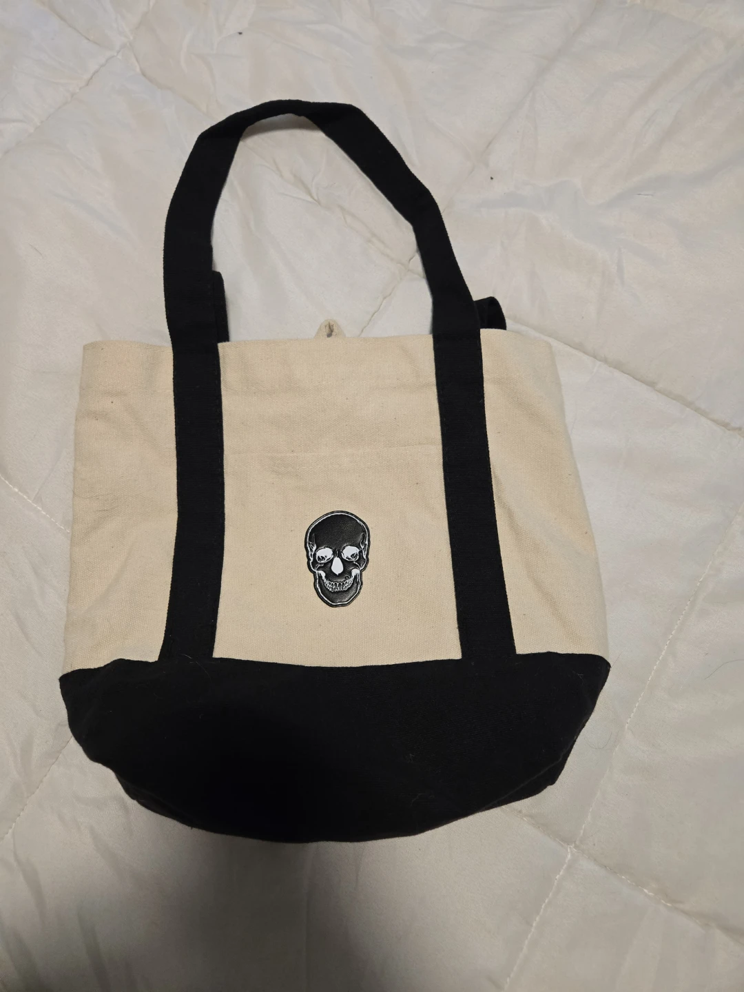 Canvas Tote Bag with Skull Graphic