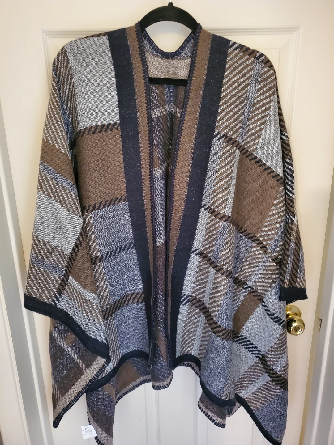Plaid Knit Warm Poncho Wrap