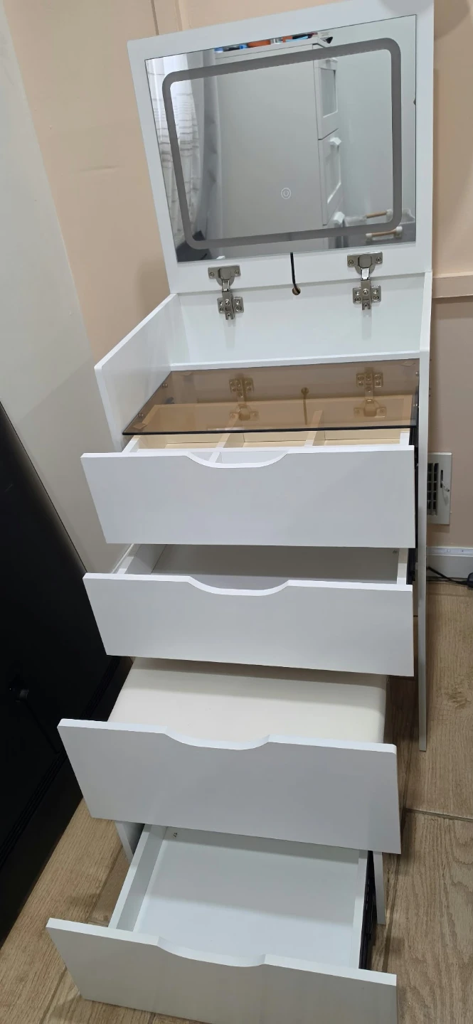 4-Drawer Vanity with LED Mirror + Hidden Storage Seat - photo 3