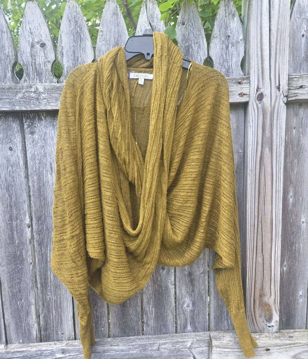 Jennifer Lopez Women's Draped Cardigan Sweater XS Mustard Yellow - photo 3
