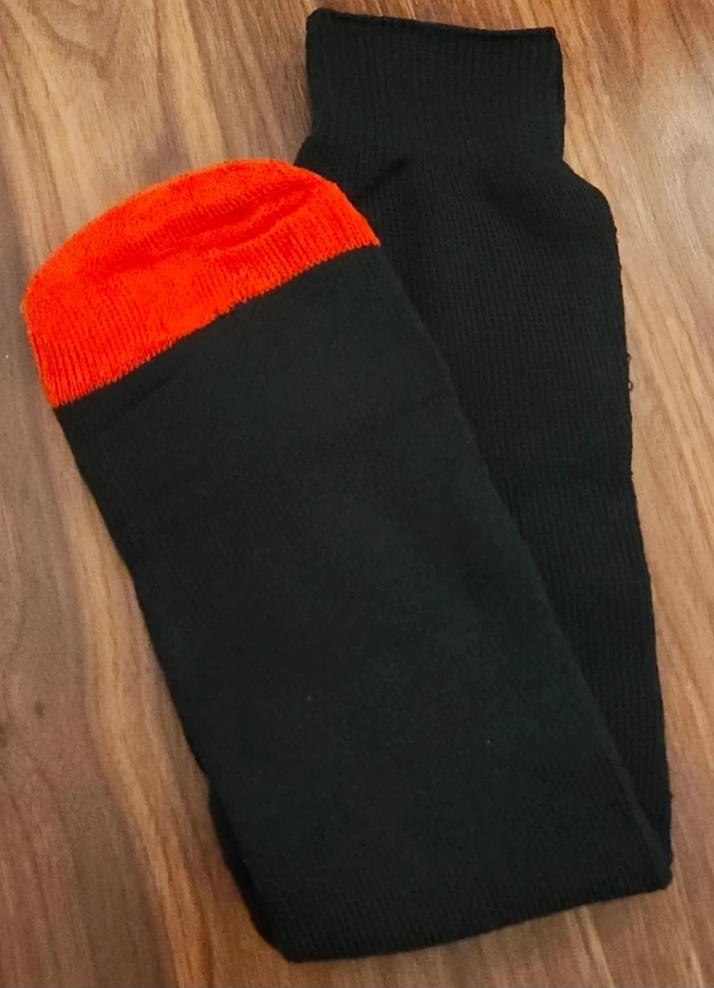 Black crew socks with Orange Toe