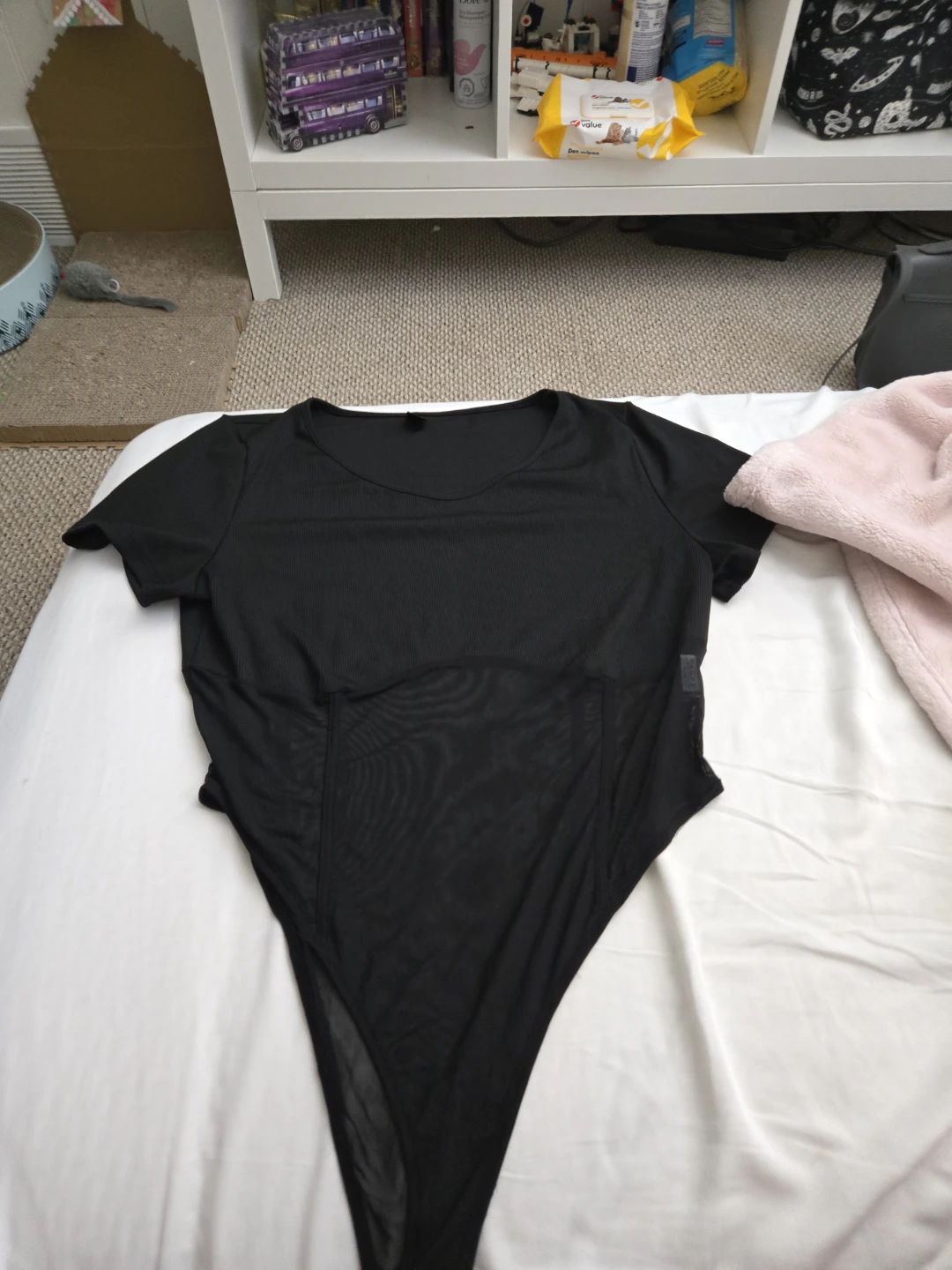 Shein Curve Black Mesh Bodysuit - 2XL