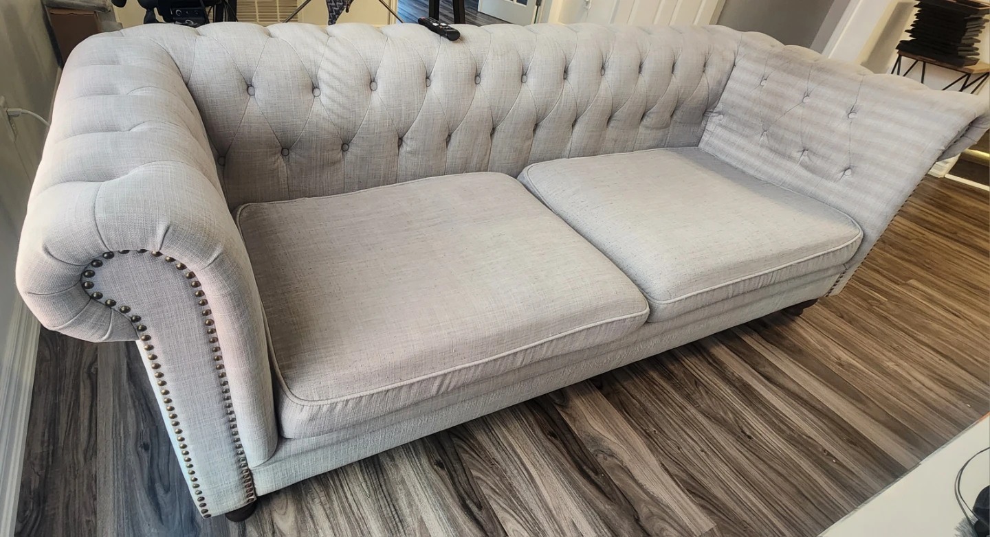 Light Grey Tufted Sofa (2 available)