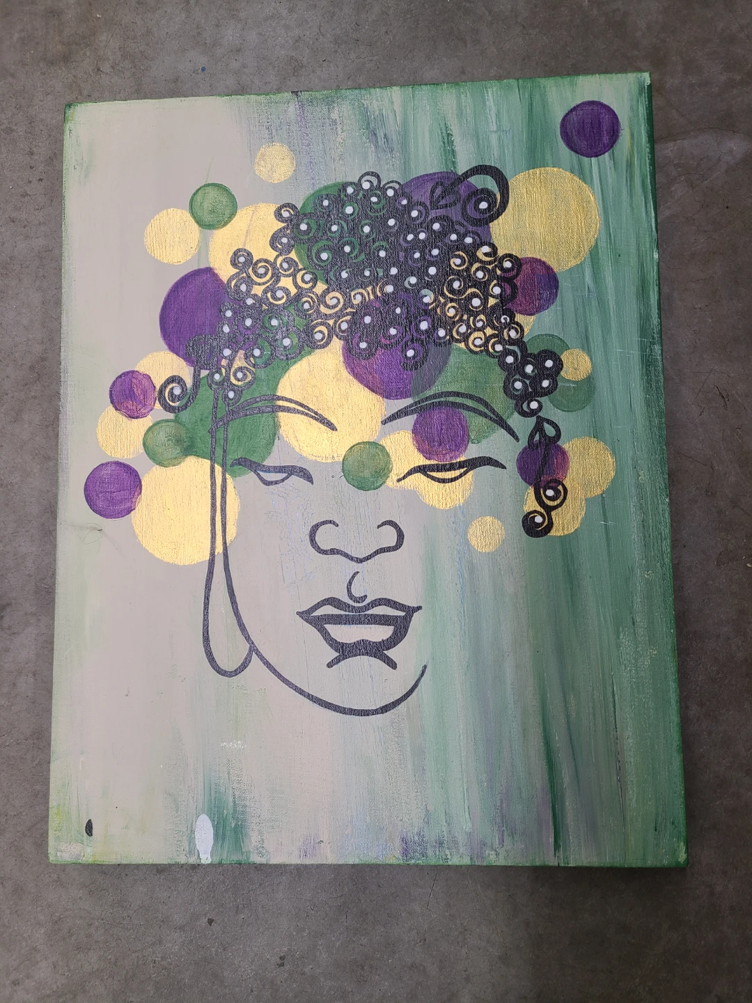 Buddha Face Painting with Purple, Green and Gold Bubbles - photo 2