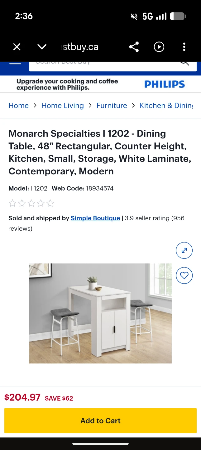 Monarch Specialties Dining Table - White - photo 3