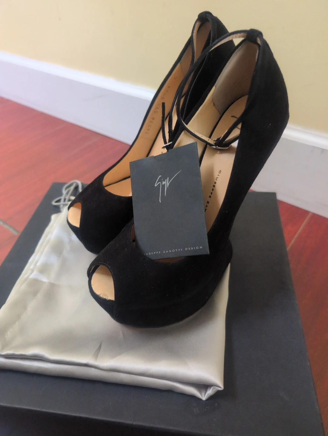 Giuseppe Zanotti Black Suede Peep-Toe Heels - photo 2