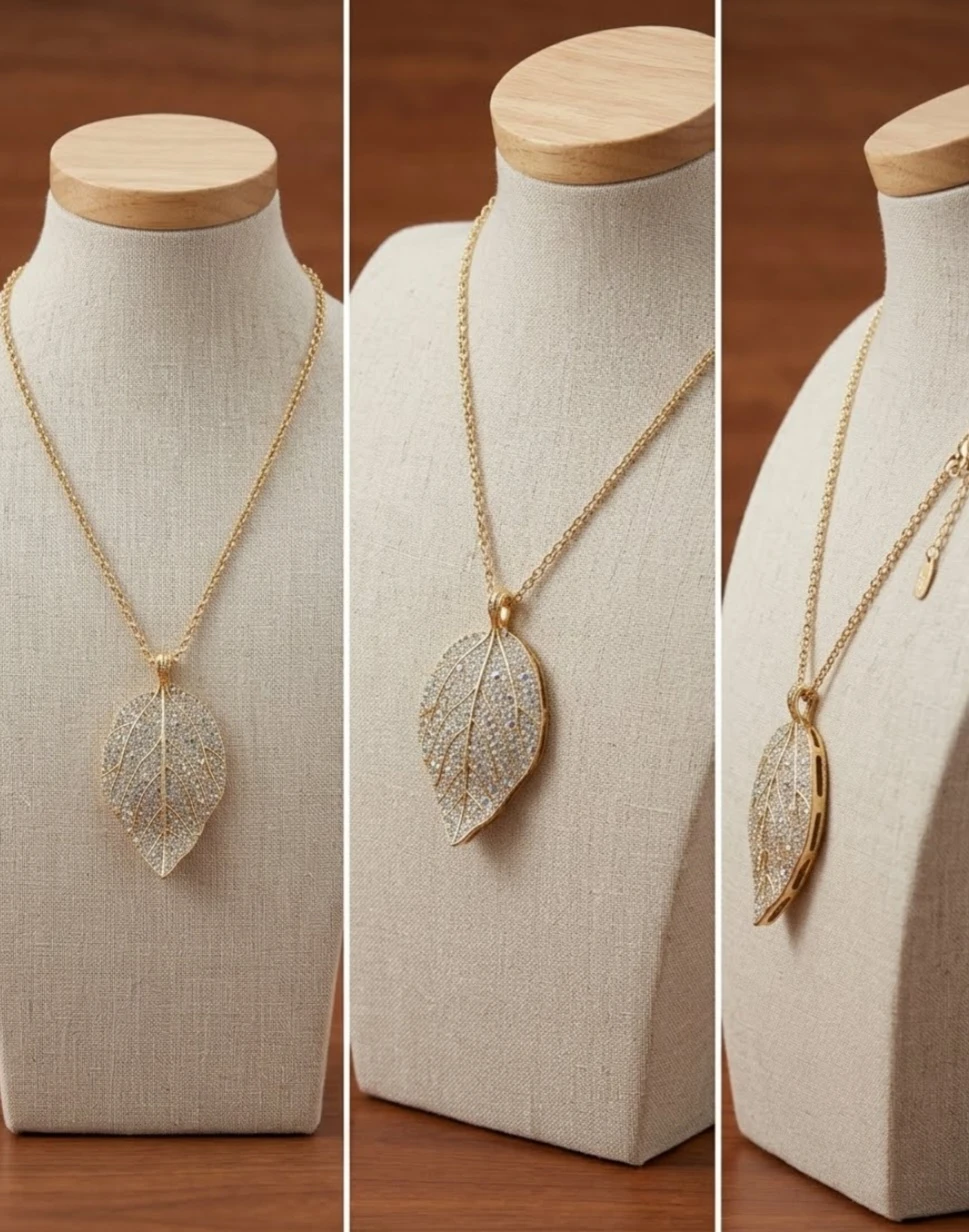 Gold-Tone Crystal Leaf Pendant Necklace - photo 3