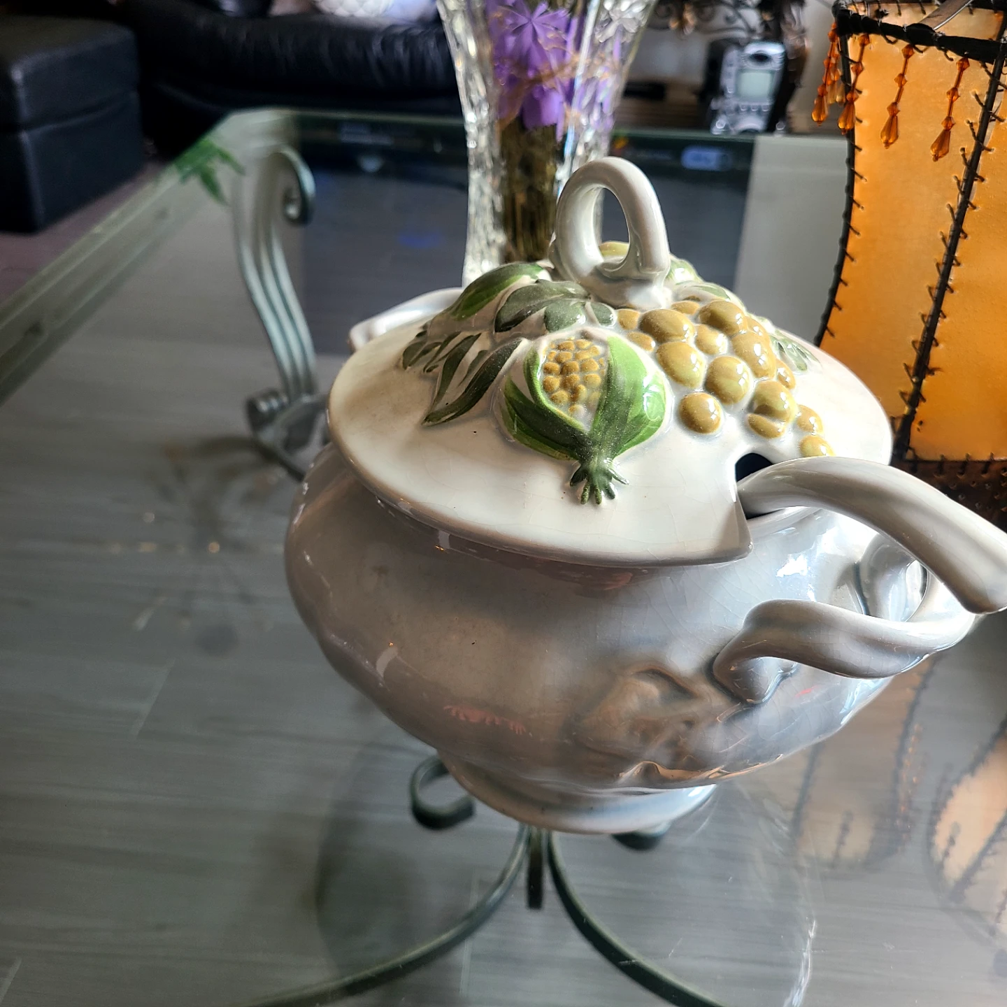 Vintage Ceramic Tureen with Ladle and Fruit Design - photo 2