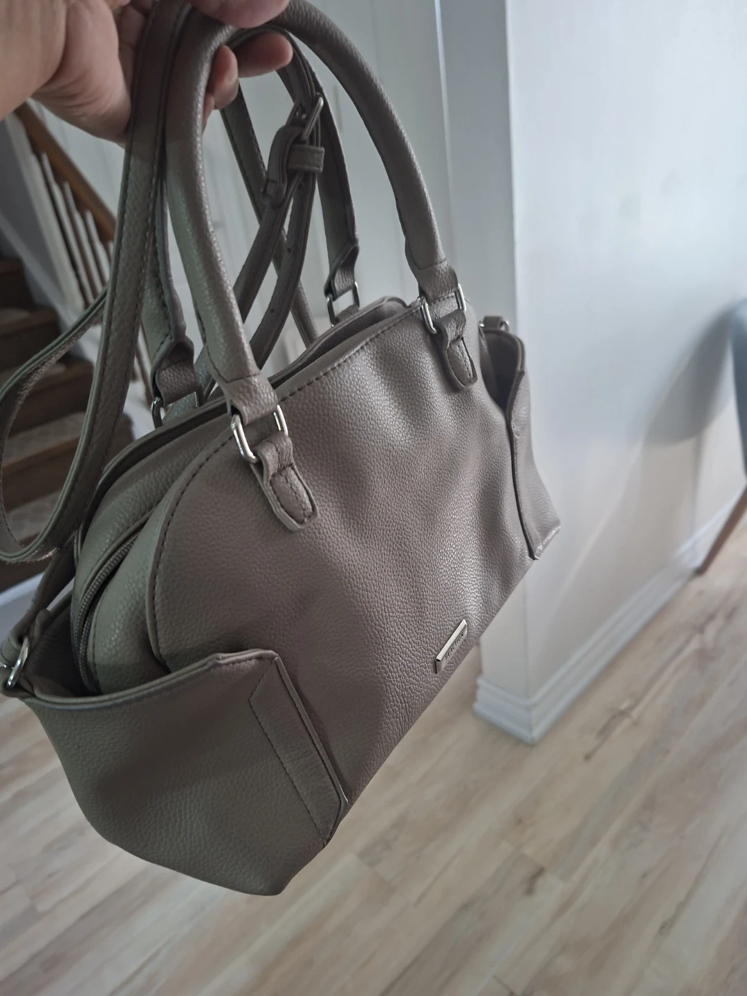 Reaction Kenneth Cole Taupe Faux Leather Satchel Handbag - photo 5