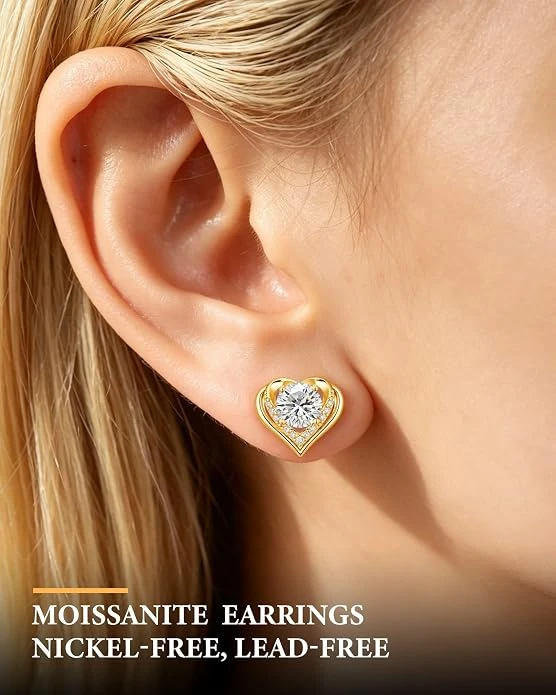 ANDSO Moissanite Heart Stud Earrings - photo 3