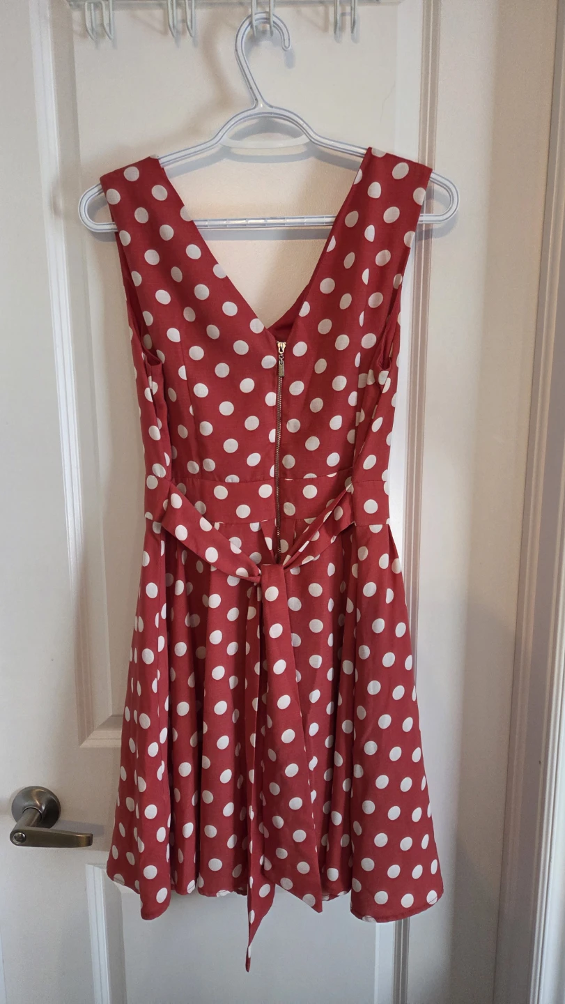 Pink Polka Dot V-Neck Sleeveless Dress - photo 2