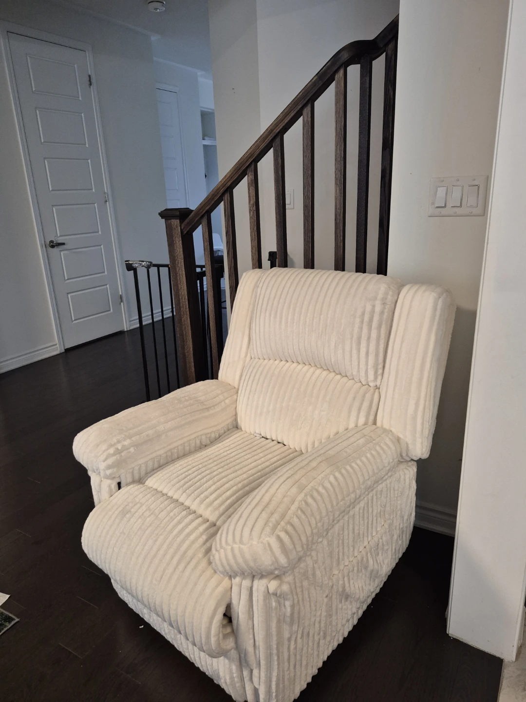 Cream Corduroy Recliner with Heat and Massage