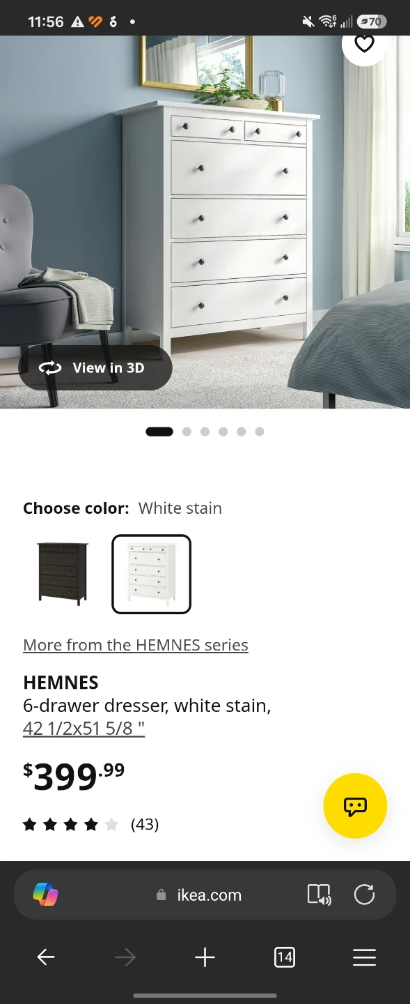 IKEA HEMNES 6-drawer dresser, white stain