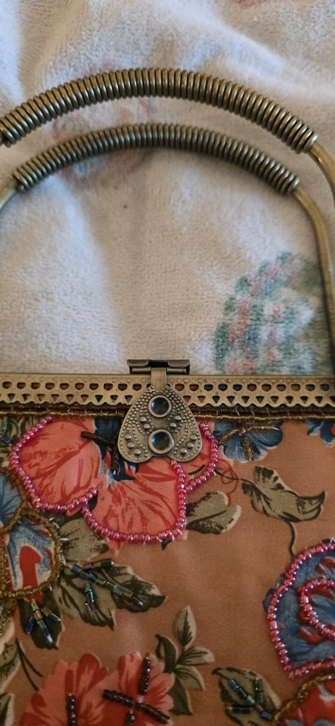 Vintage Floral Beaded Clutch Purse with Chain - photo 2