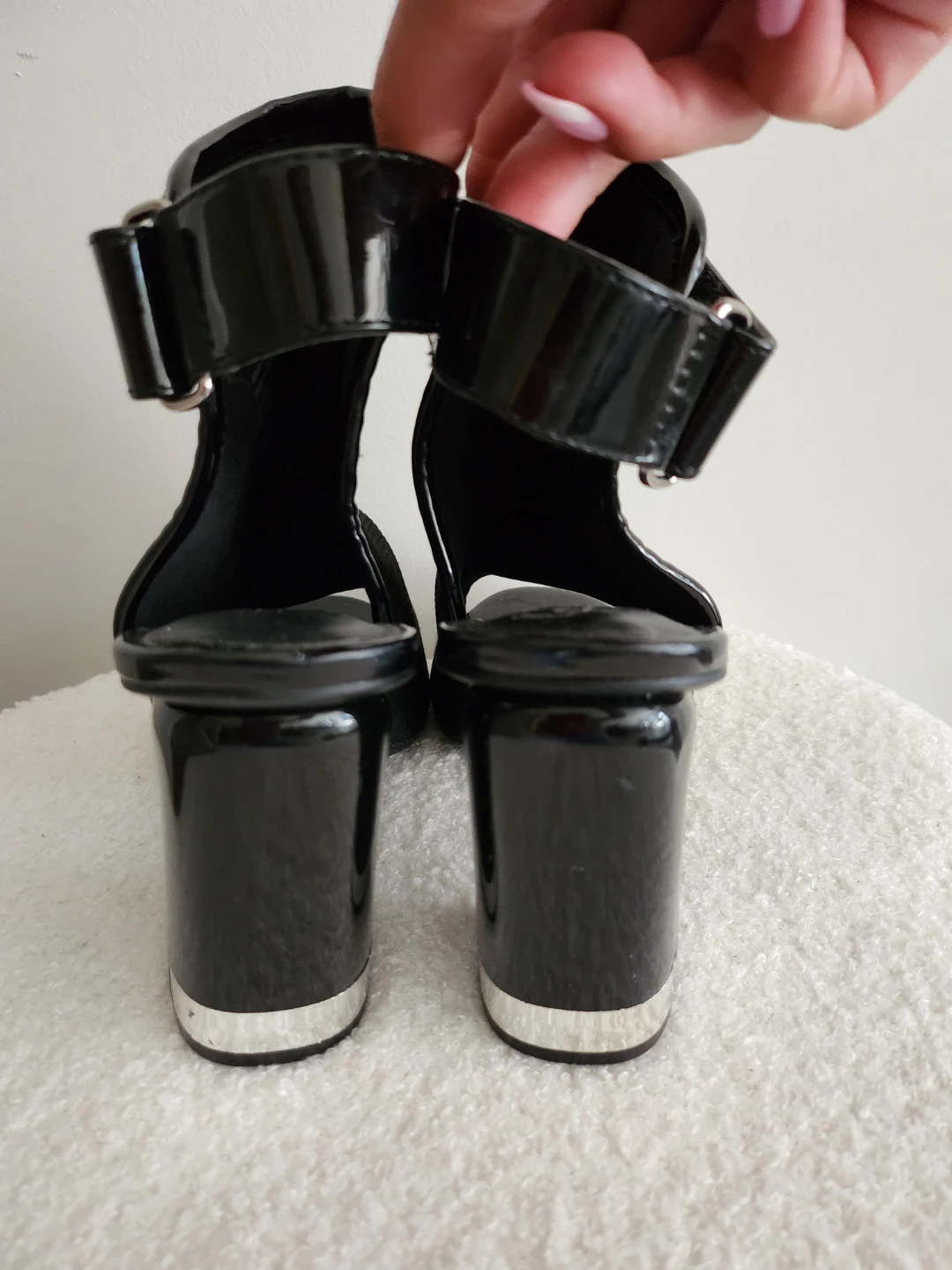 Call It Spring Black Patent & Mesh Block Heel Sandals - photo 2