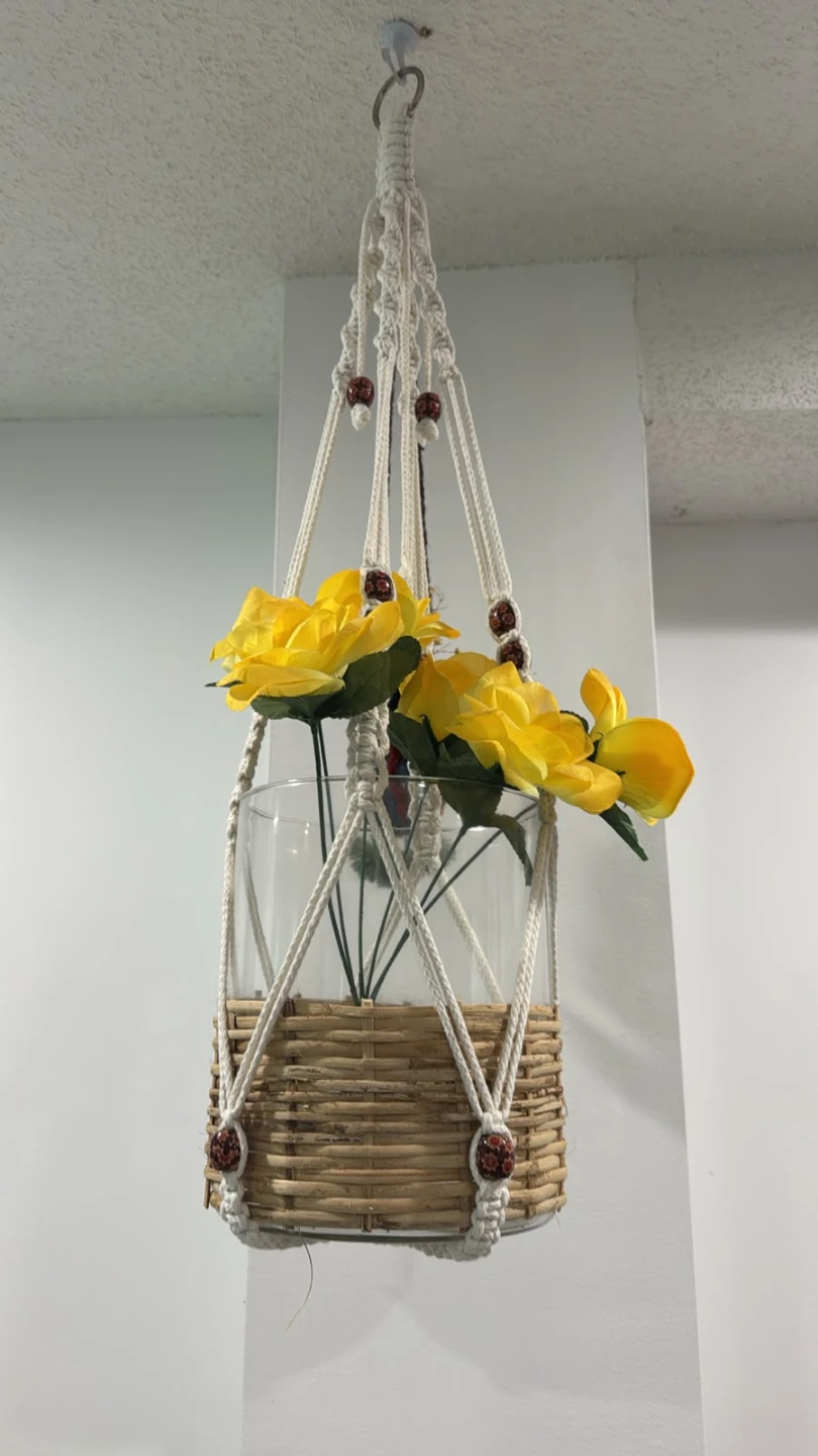 Macrame Plant Hanger with Woven Basket with artificial flowers