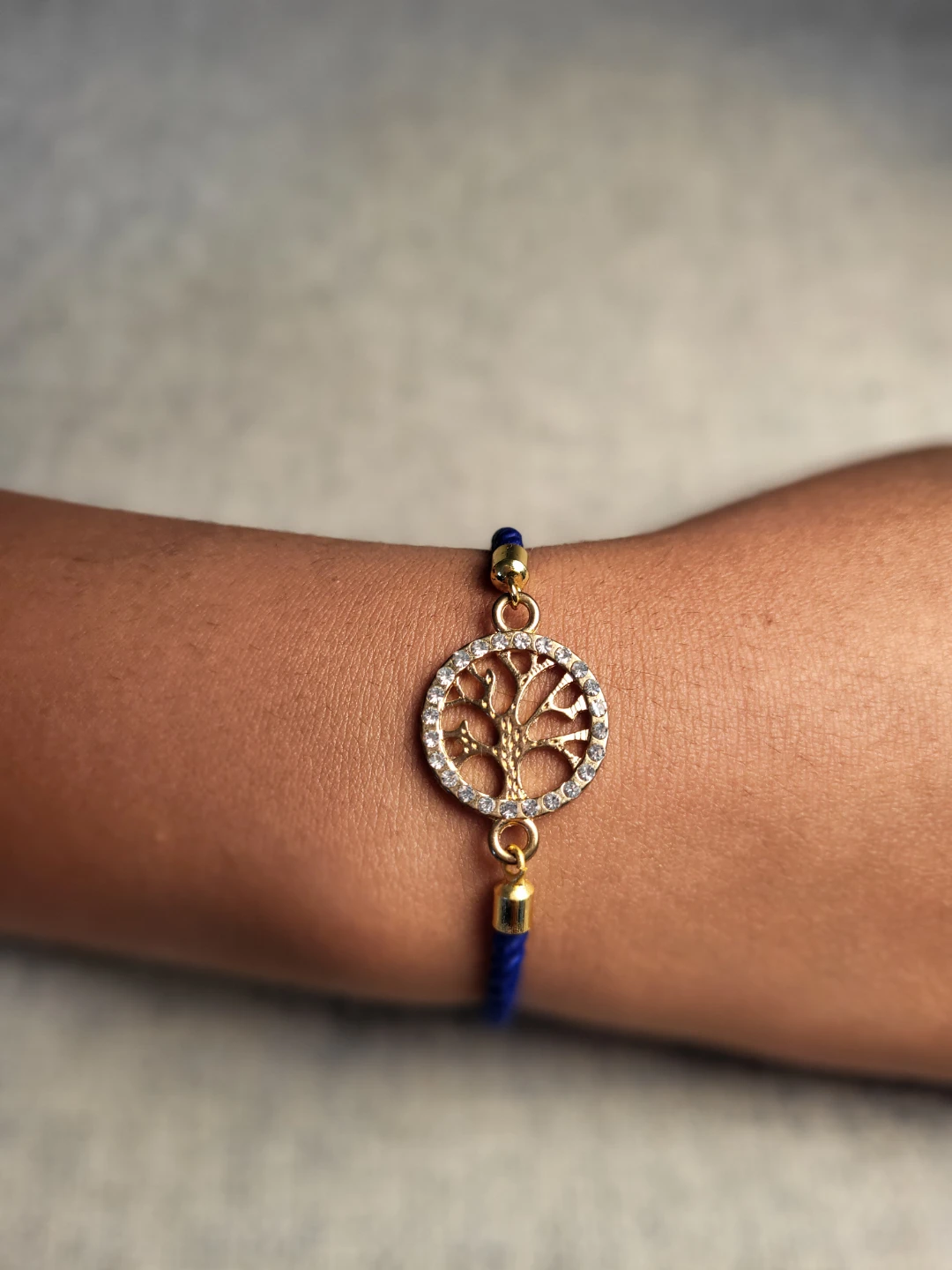 Blue Cord Bracelet with Tree of Life Charm