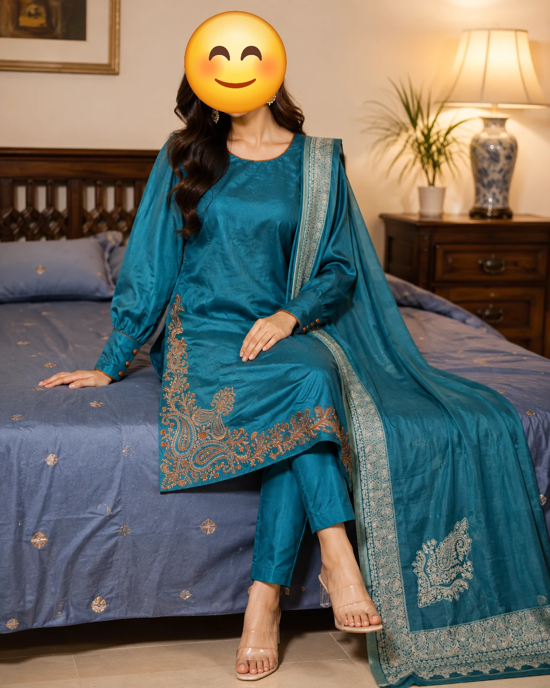 Teal "Pazami Suit" with Embroidered Churidars