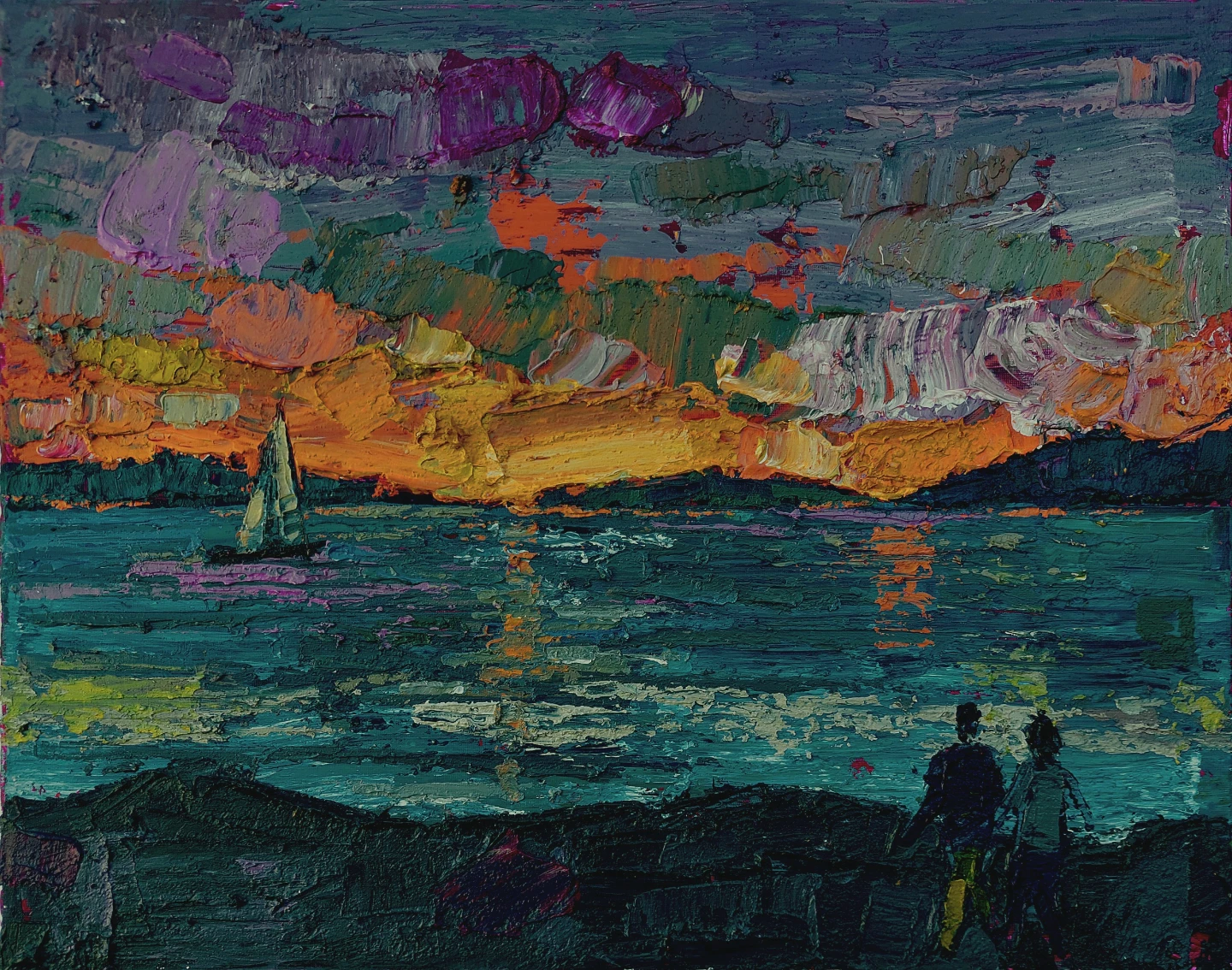 Original Textured Acrylic Painting: English Bay Moments - Sunset
