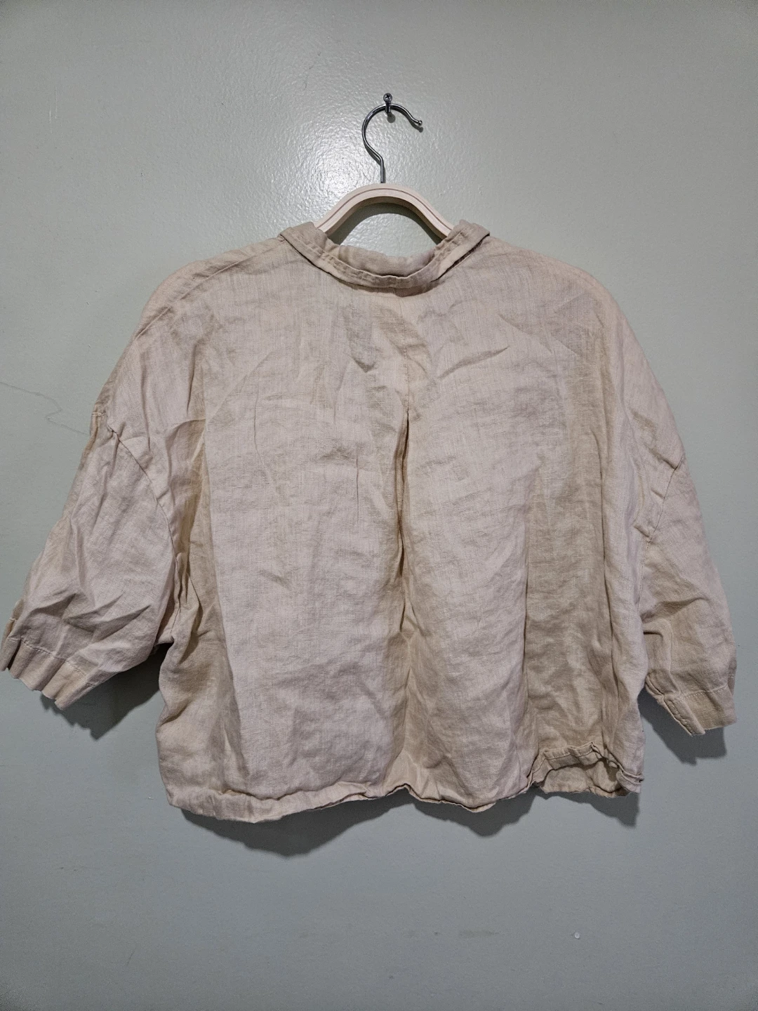 100% Linen H&M Cropped Pale Yellow Dress Shirt - photo 2