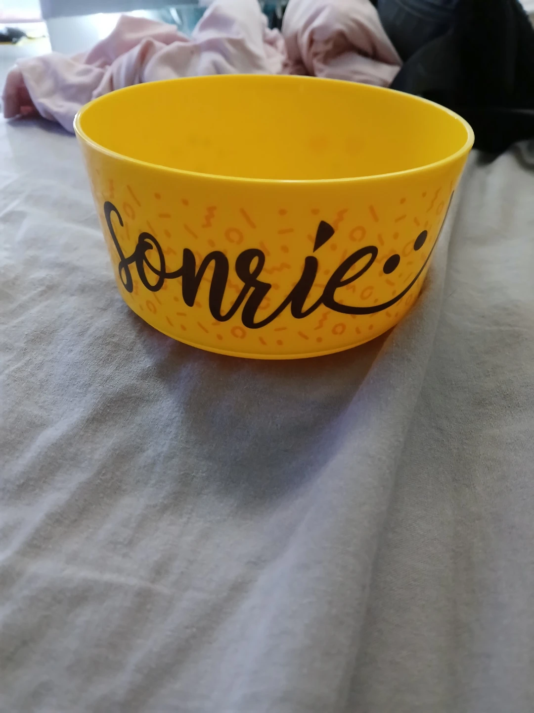 Yellow "Sonrie" Smiley Face Plastic Bowl