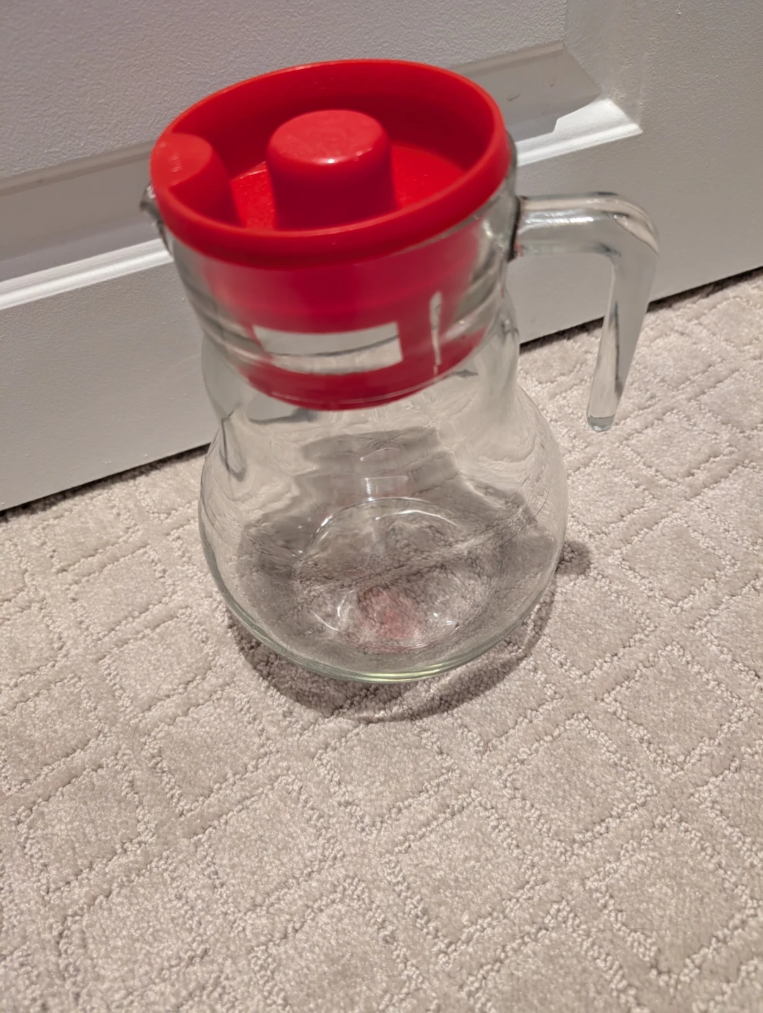 Glass Pitcher with Red Lid