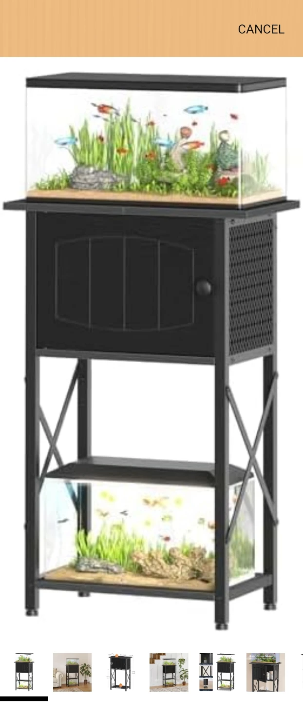 Black Metal Aquarium Stand with Storage Cabinet