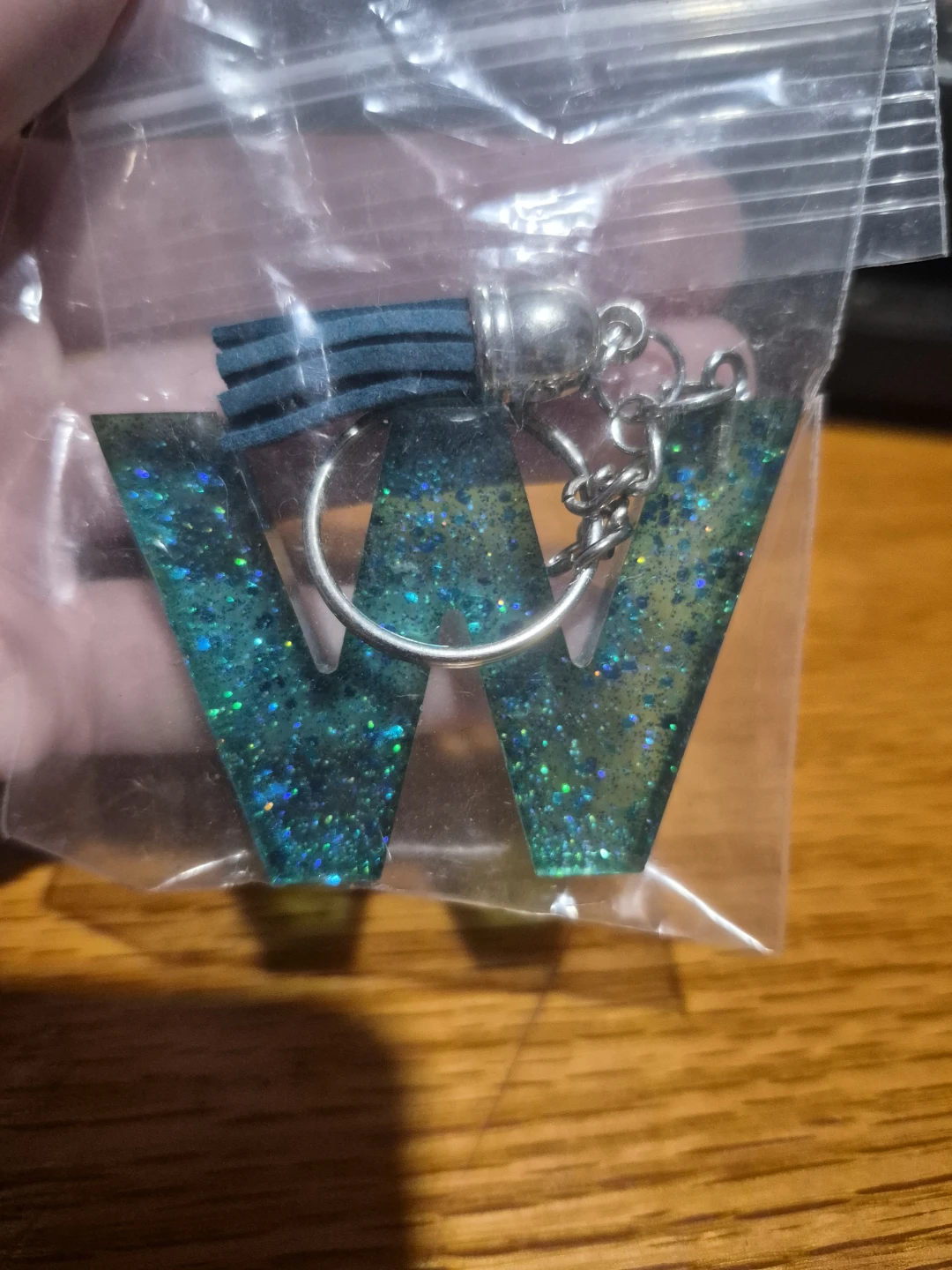 Glitter Letter "W" Keychain with Tassel