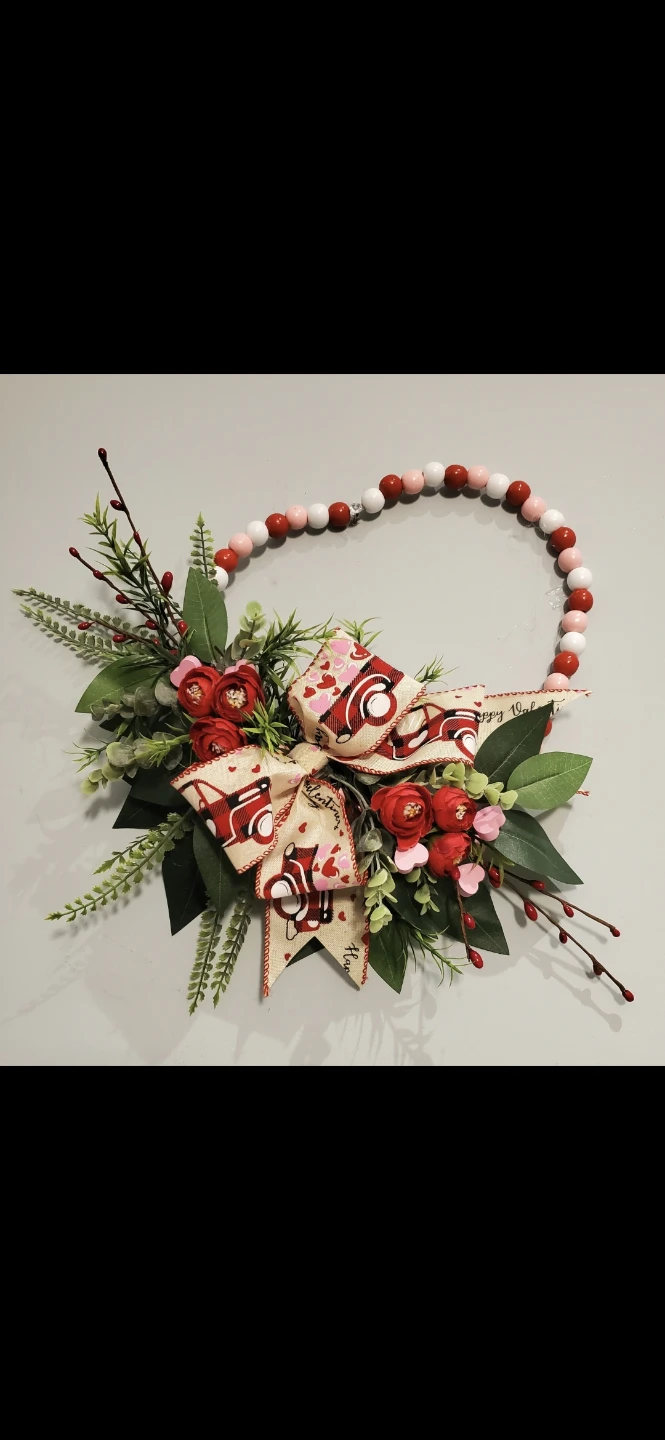 Valentine's Day Wreath with Beads and Flowers