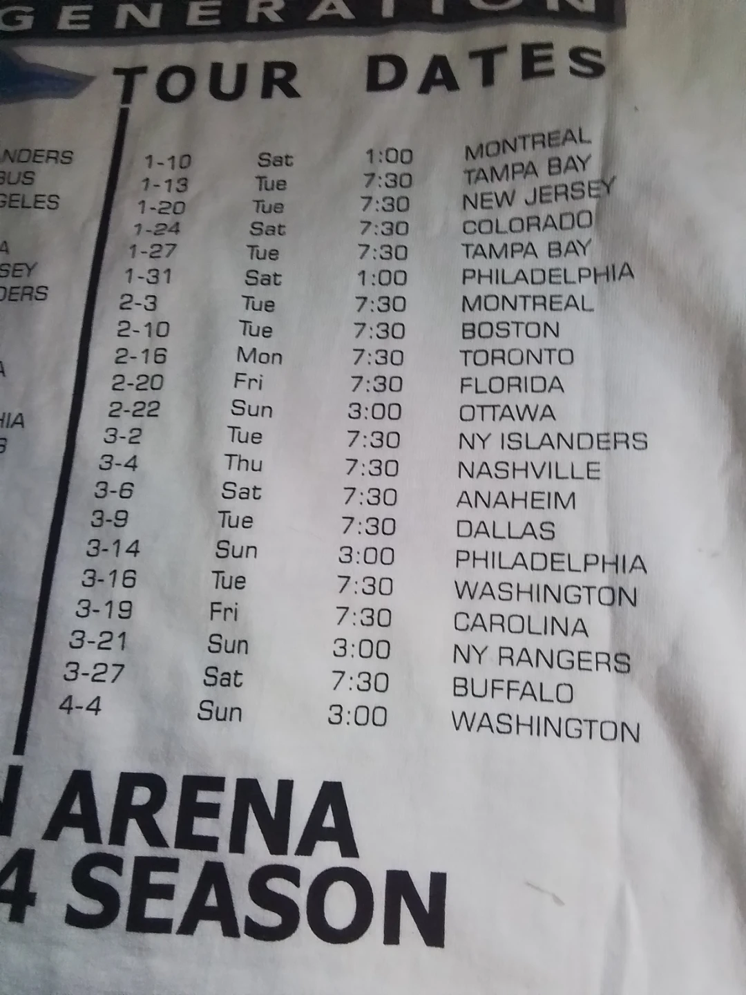The Generation Tour Dates T-Shirt Mellon Arena 2003-2004 Season - photo 5