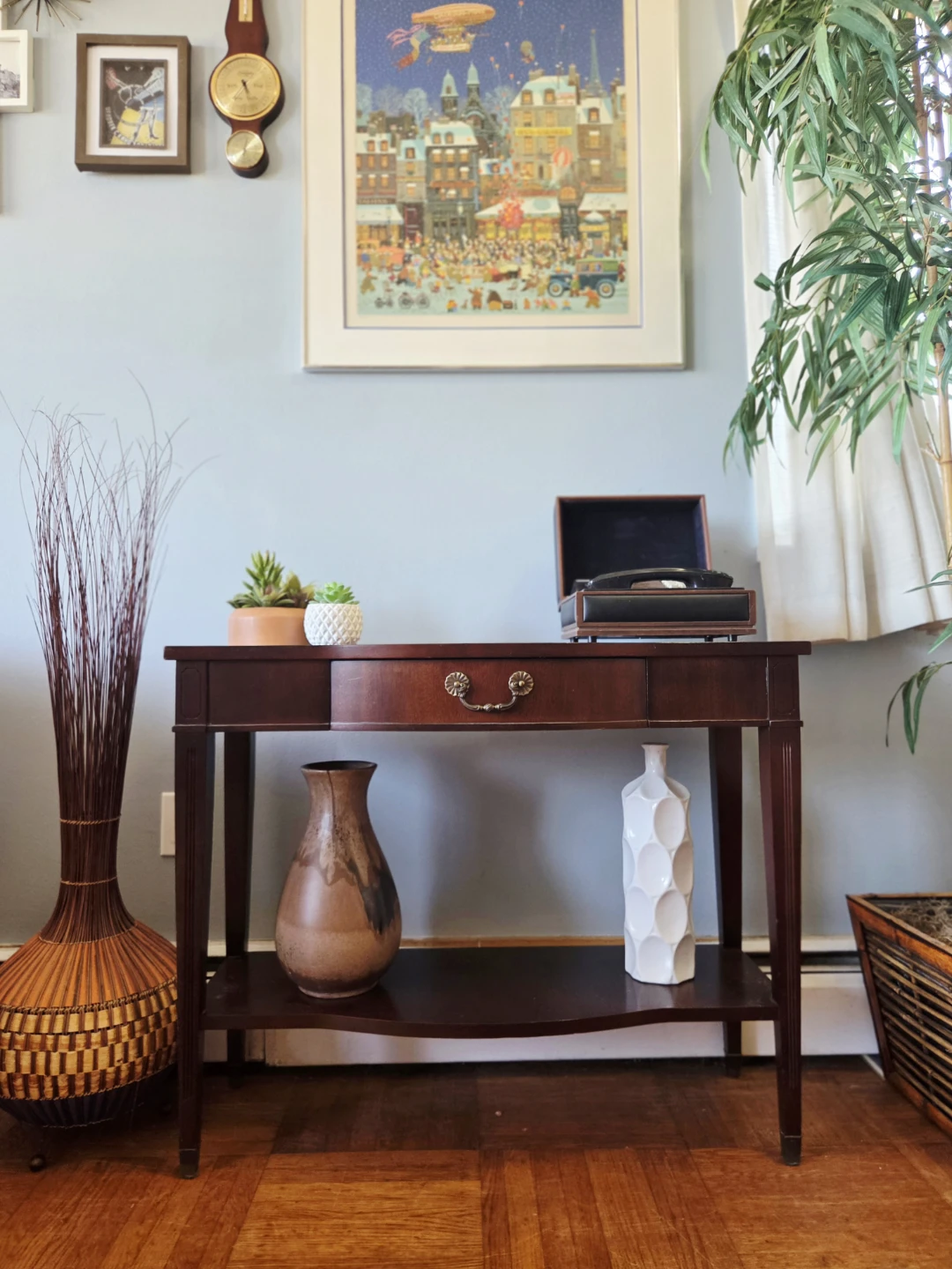 Vtg Solid Mahogany Single Drawer Console Table by Knechtel