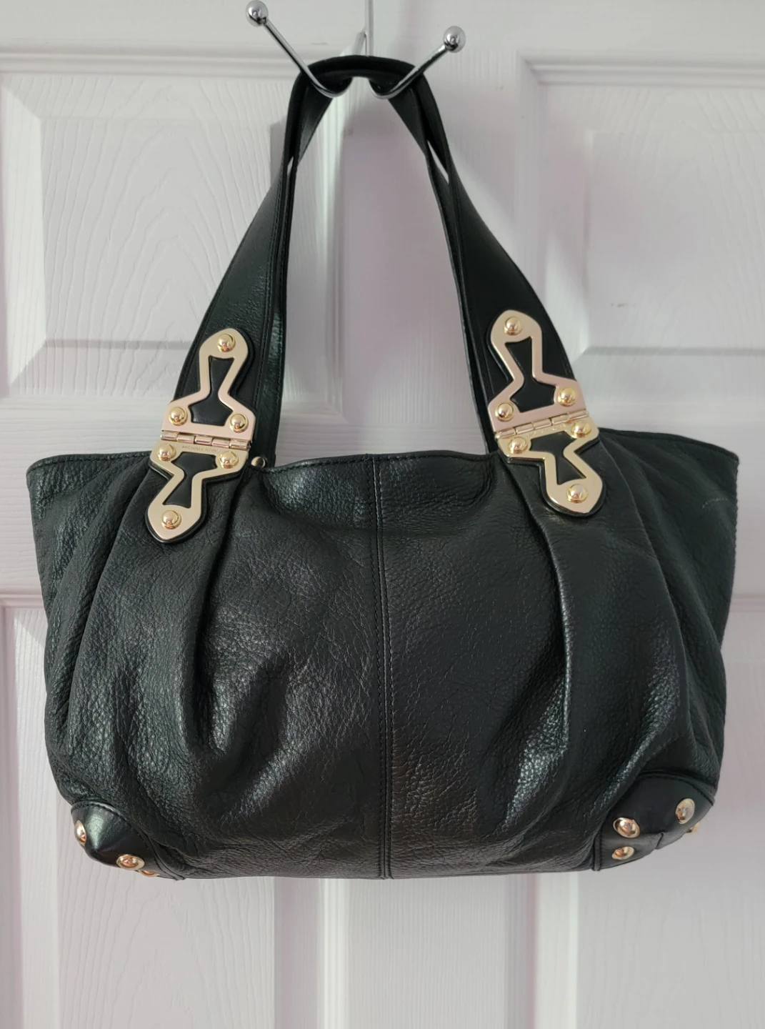 Vintage Michael Kors Joplin Black Pebbled Leather Hobo Bag - photo 4