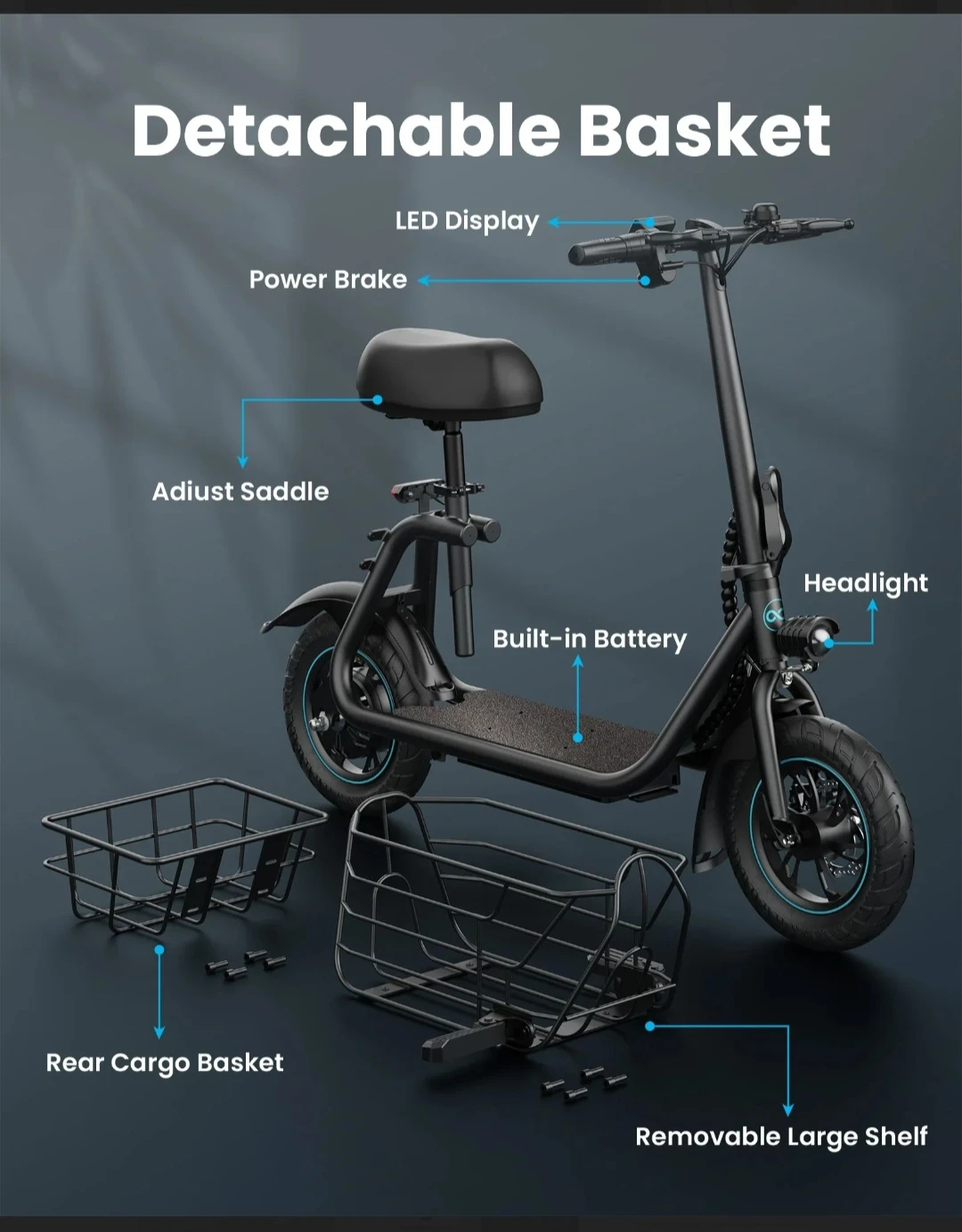 Electric Scooter with Basket - photo 5