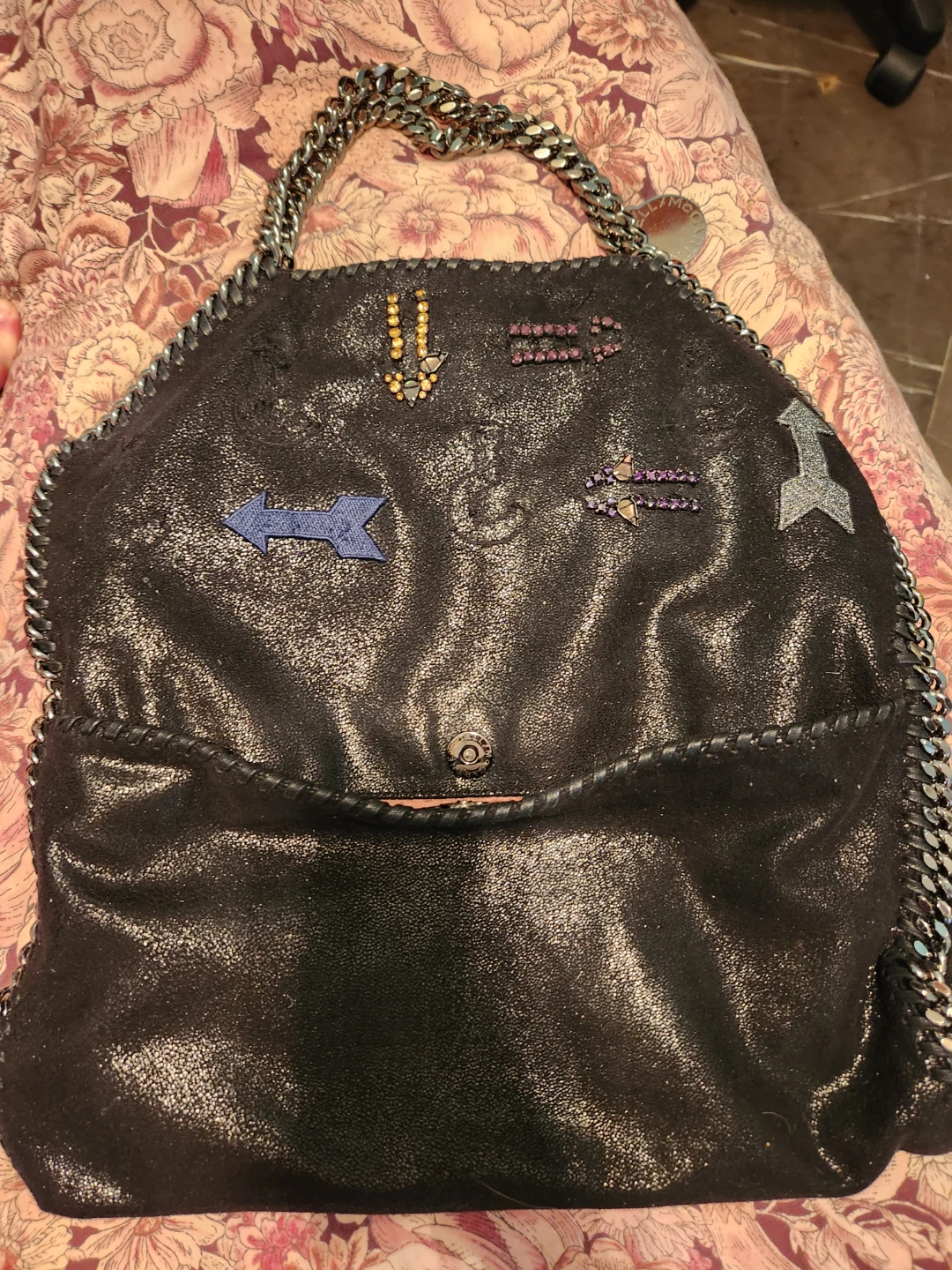 Stella Mccartney Black Falabella Jeweled Fold Over Tote Bag - photo 5