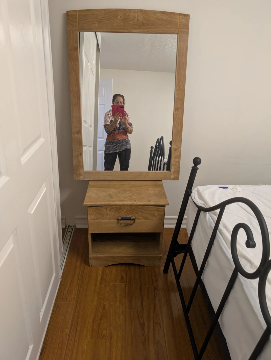 Wooden Nightstand with Mirror