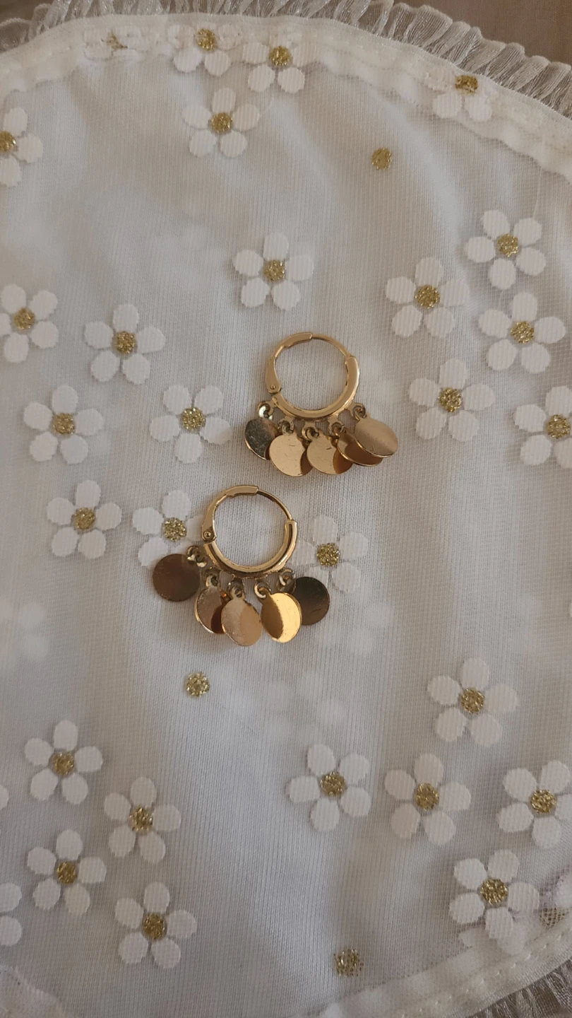Gold Tone  hoop earrings with disc charms - photo 2