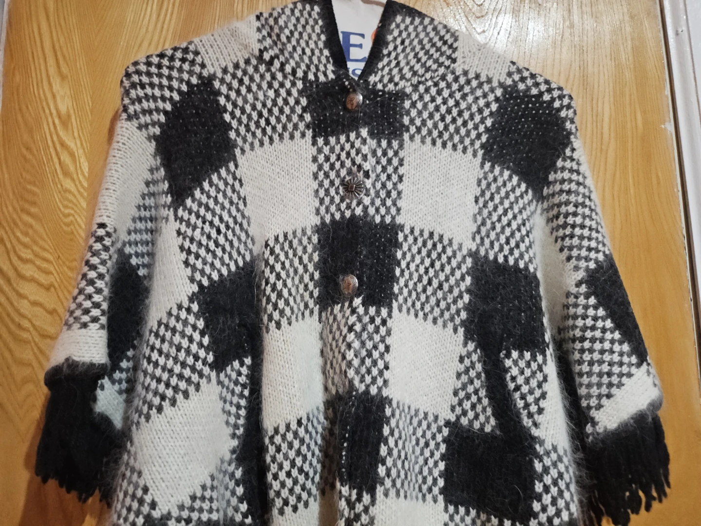 Black and White Plaid Hooded Poncho - photo 2