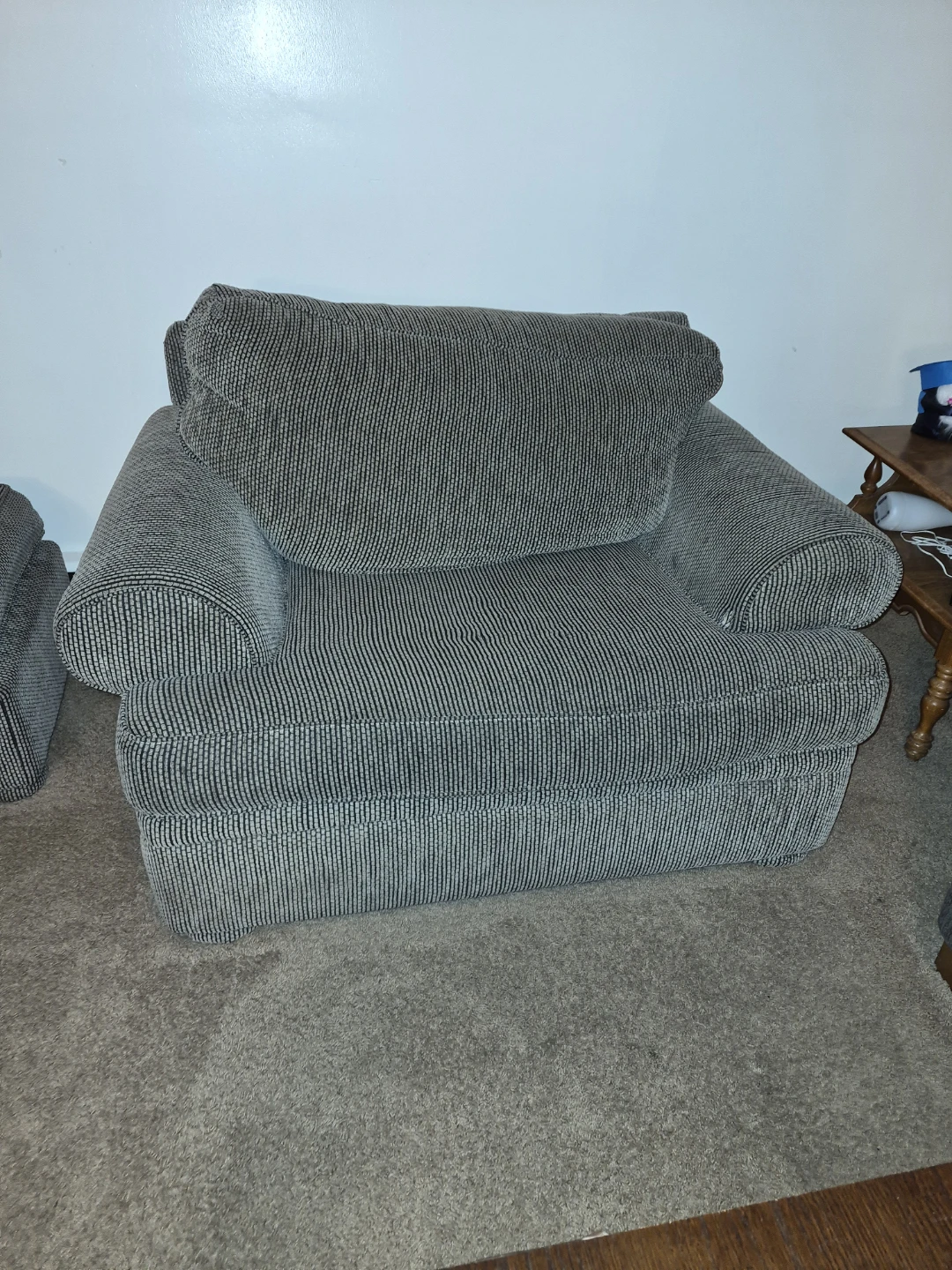 Grey Striped Armchair and Ottoman Set