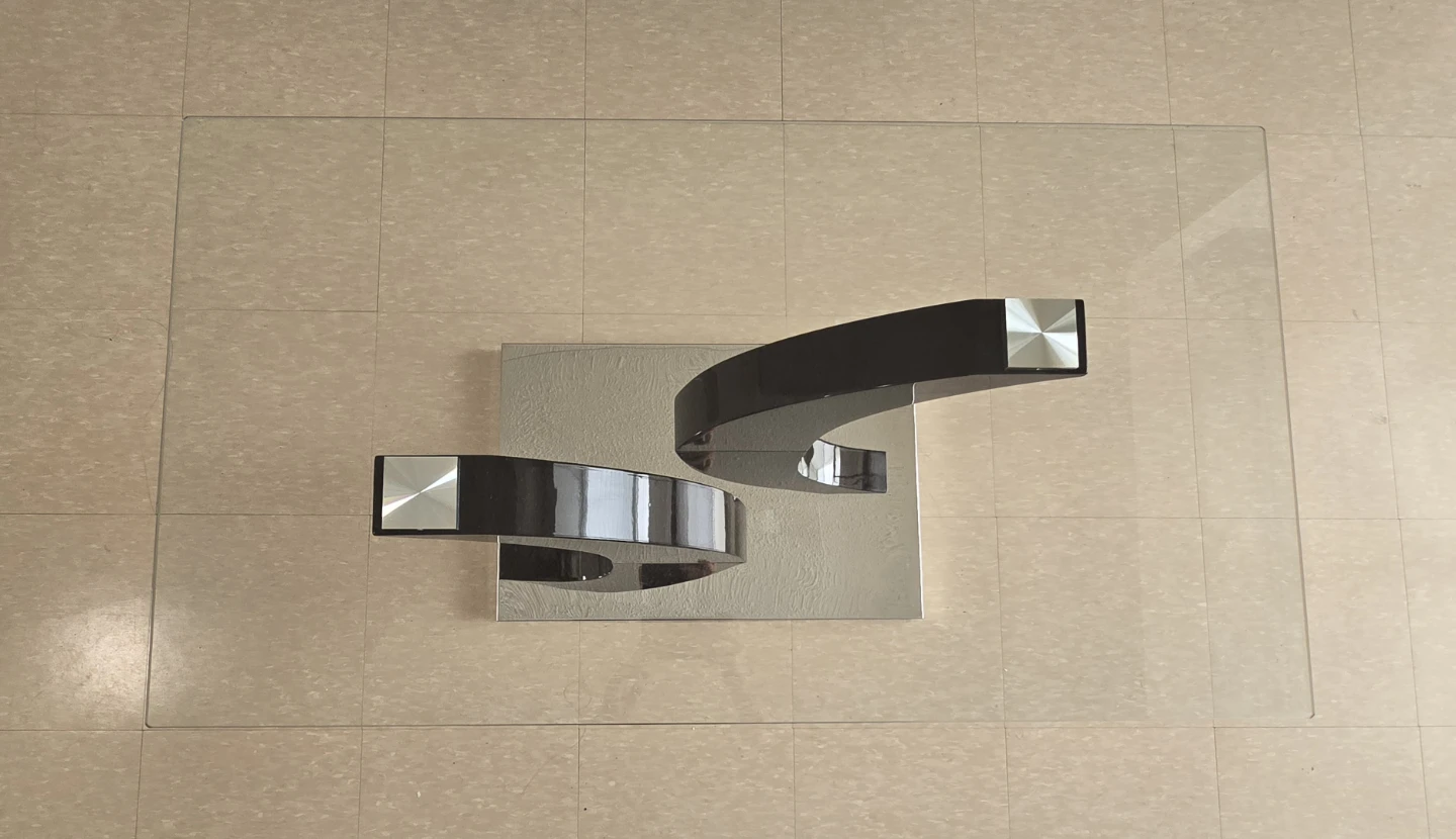 Modern Glass Coffee Table with Chrome and Black Base