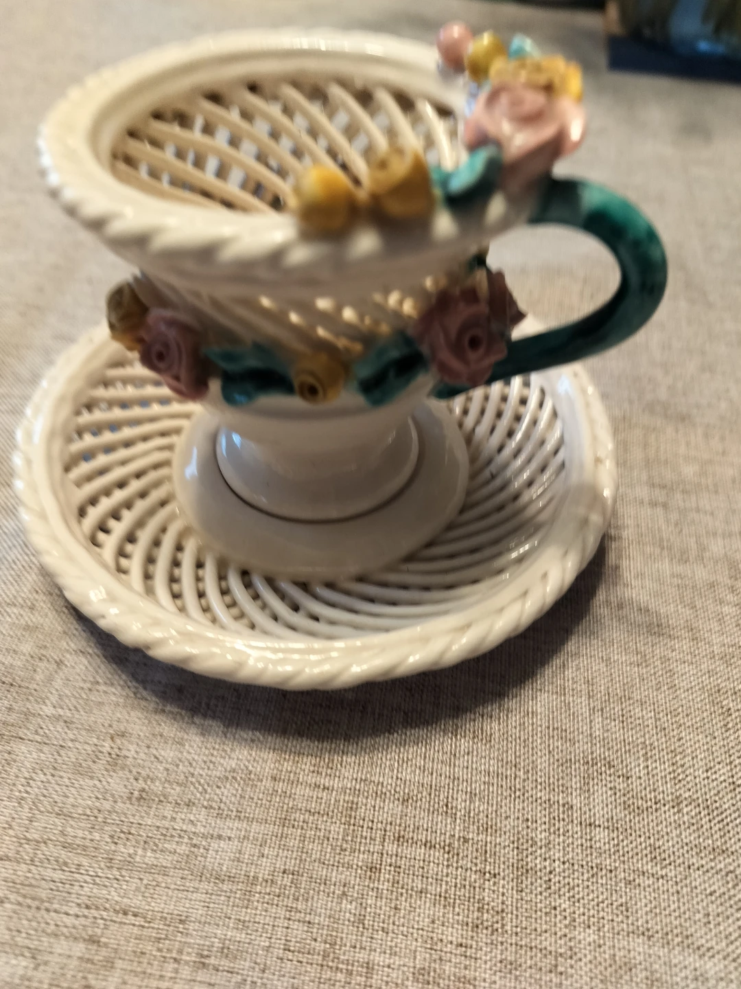 Ceramic Decorative Basket with Flowers