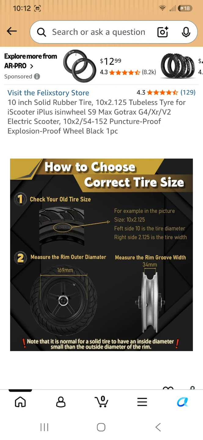 Felixstory 10 inch Solid Rubber Scooter Tire - photo 4