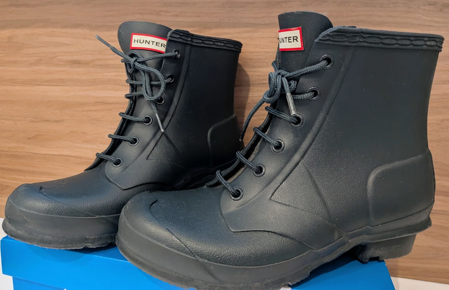Hunter Black Lace-Up Rubber Boots