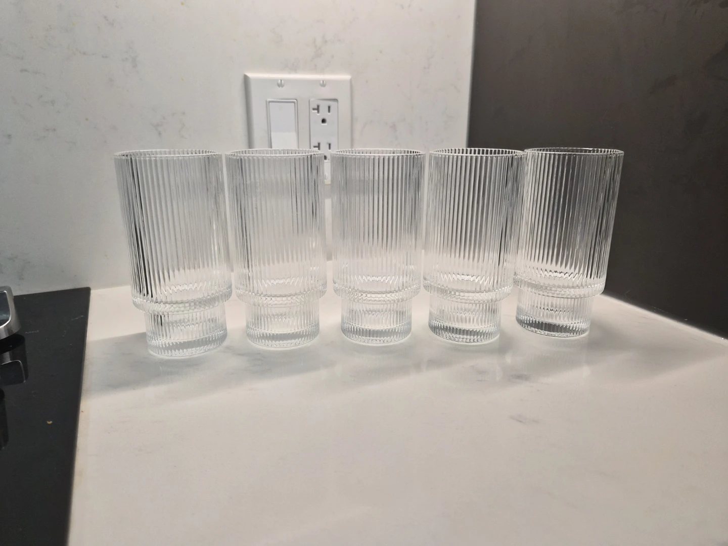 Set of 5 Ribbed Tumbler Glasses - 11 oz