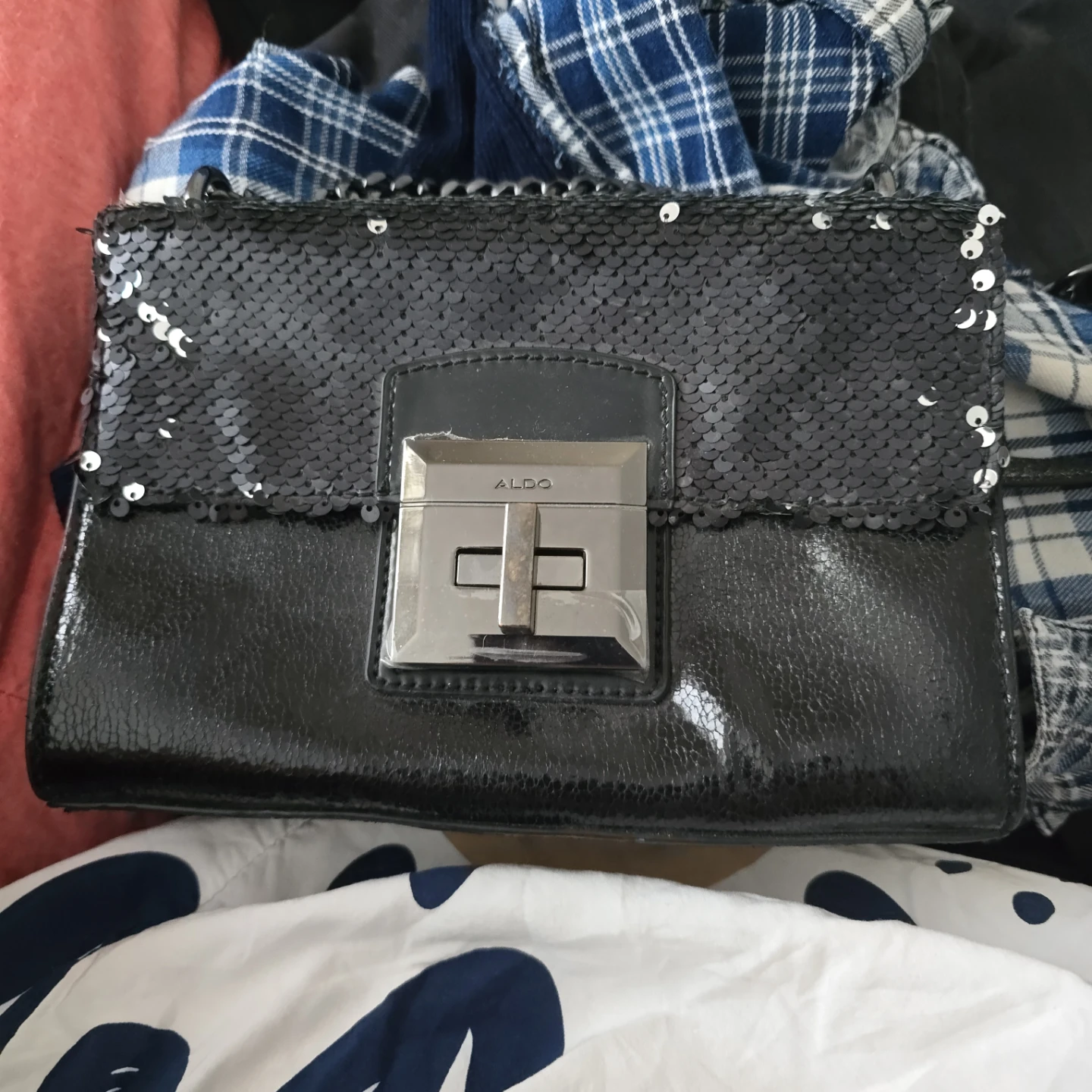 Black Sequin Clutch with Silver Clasp Aldo