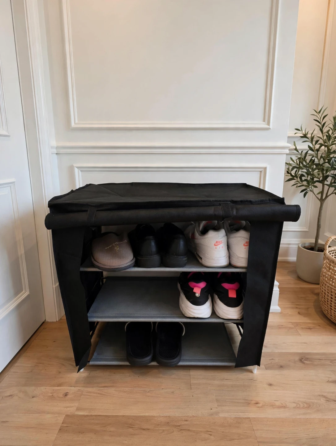 3-Tier Black Fabric Shoe Rack Organizer - photo 2