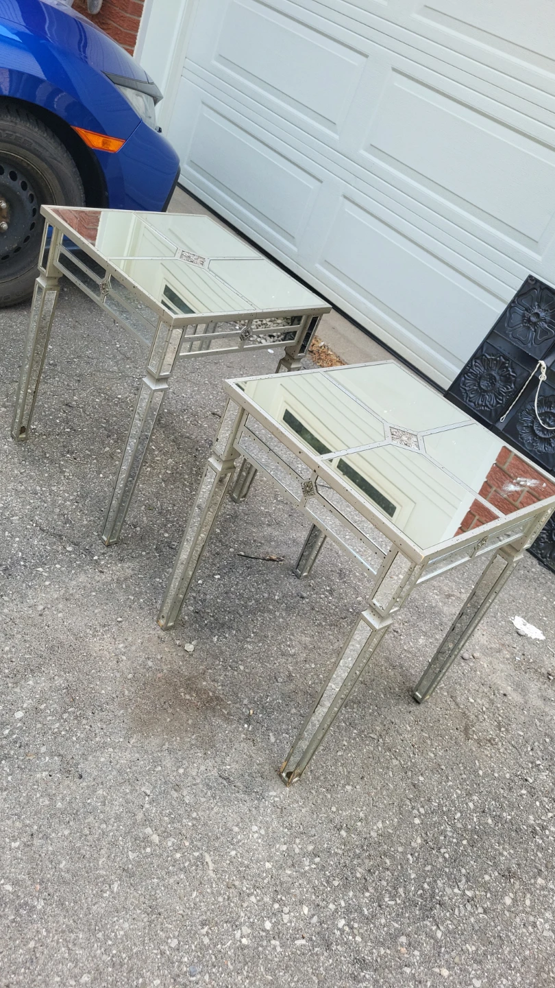 Mirrored Pedestal Stand and Side Tables