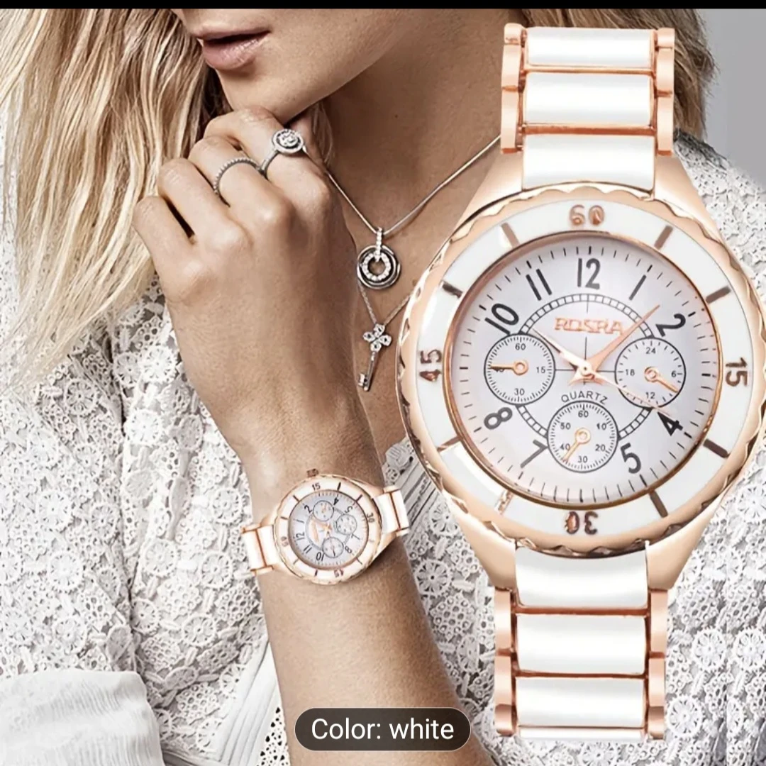 ROGRA Women's Quartz Watch - White & Rose Gold