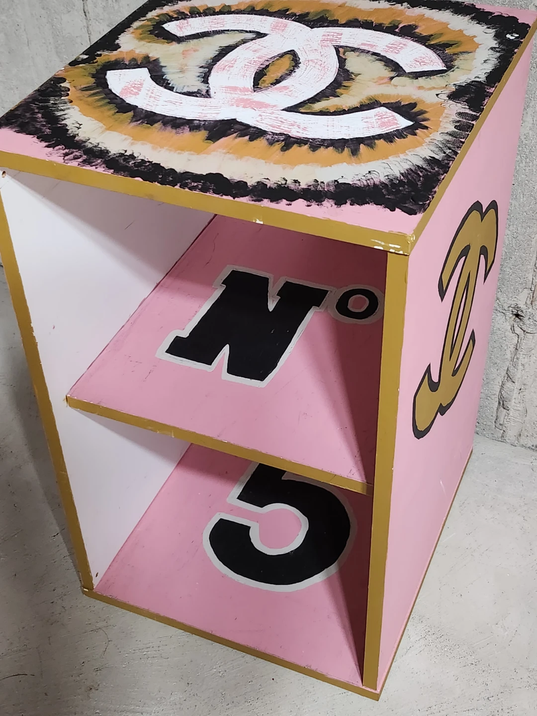 Chanel No. 5 inspired shelf unit