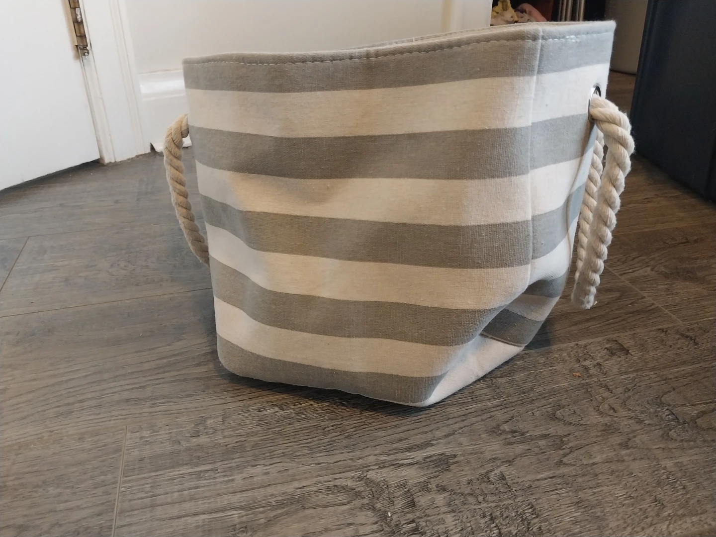Striped Storage Basket with Rope Handles