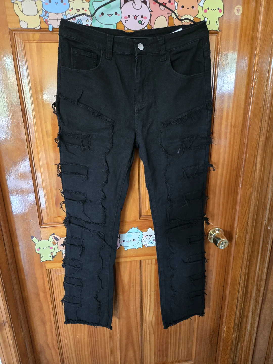 Y2K Black Layered Shredded Distressed Jeans